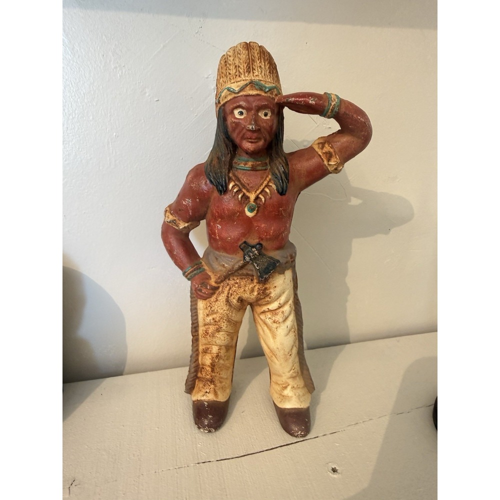 VIntage 1930s Cast Iron Native American Indian Chief Warrior Tomahawk Coin Bank